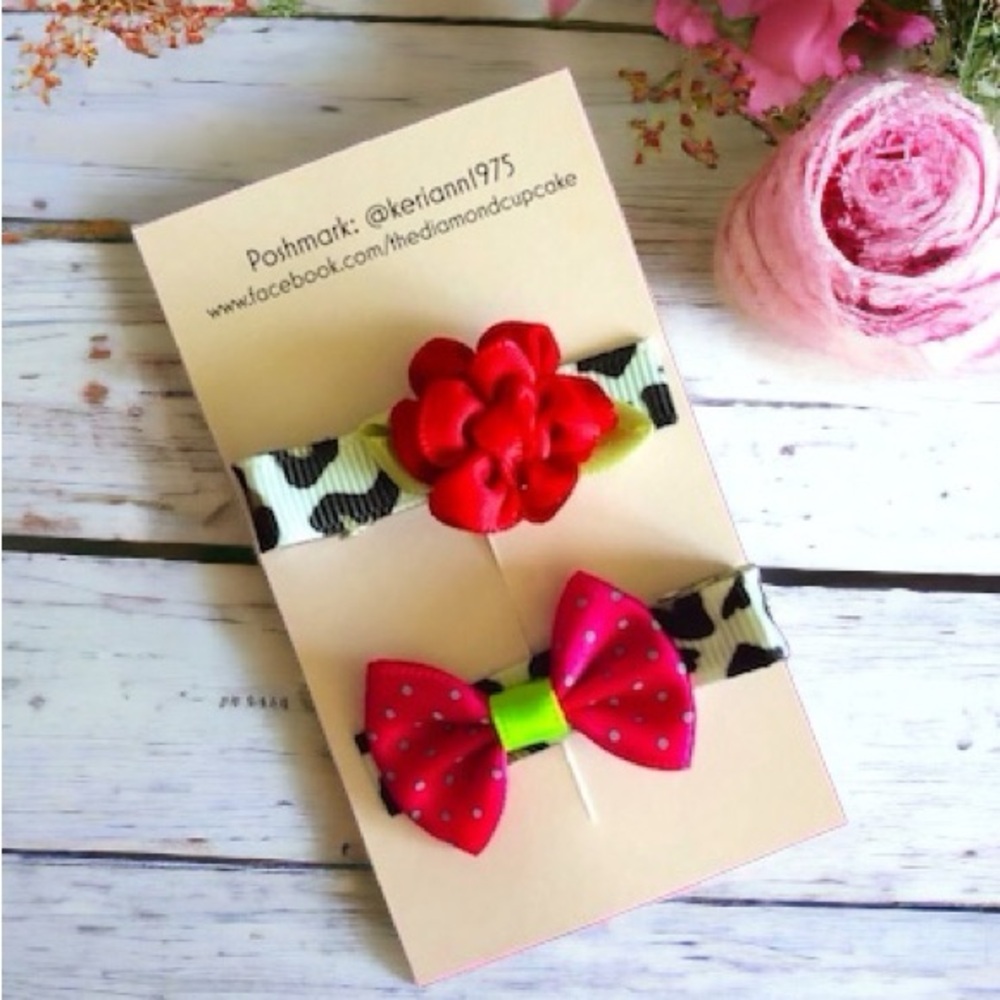 💖 5/$25 | Red Hot Pink Bow Barrettes
